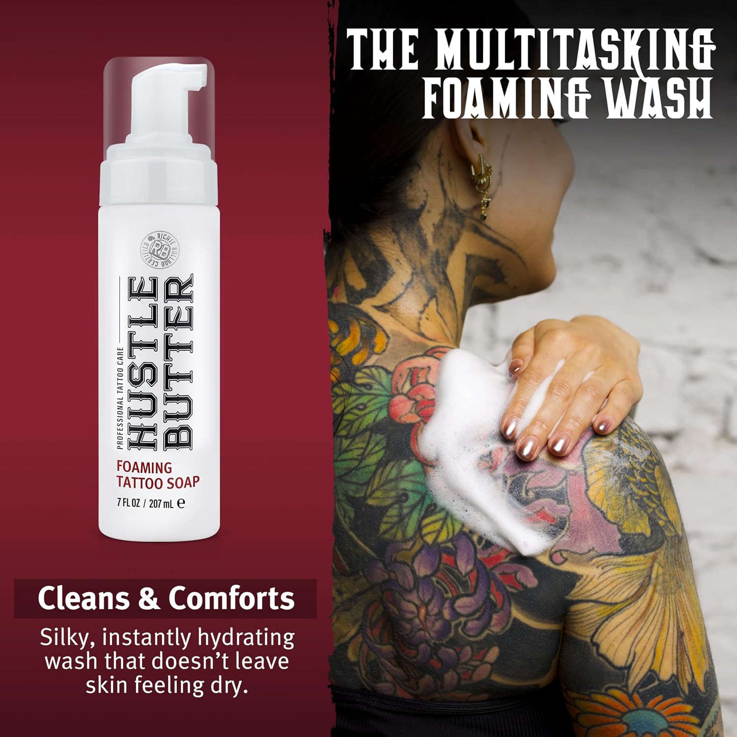 Hustle Bubbles Tattoo Aftercare Tattoo Soap - Dermatologist Tested Cleanser To Clean New Tattoos & Piercings