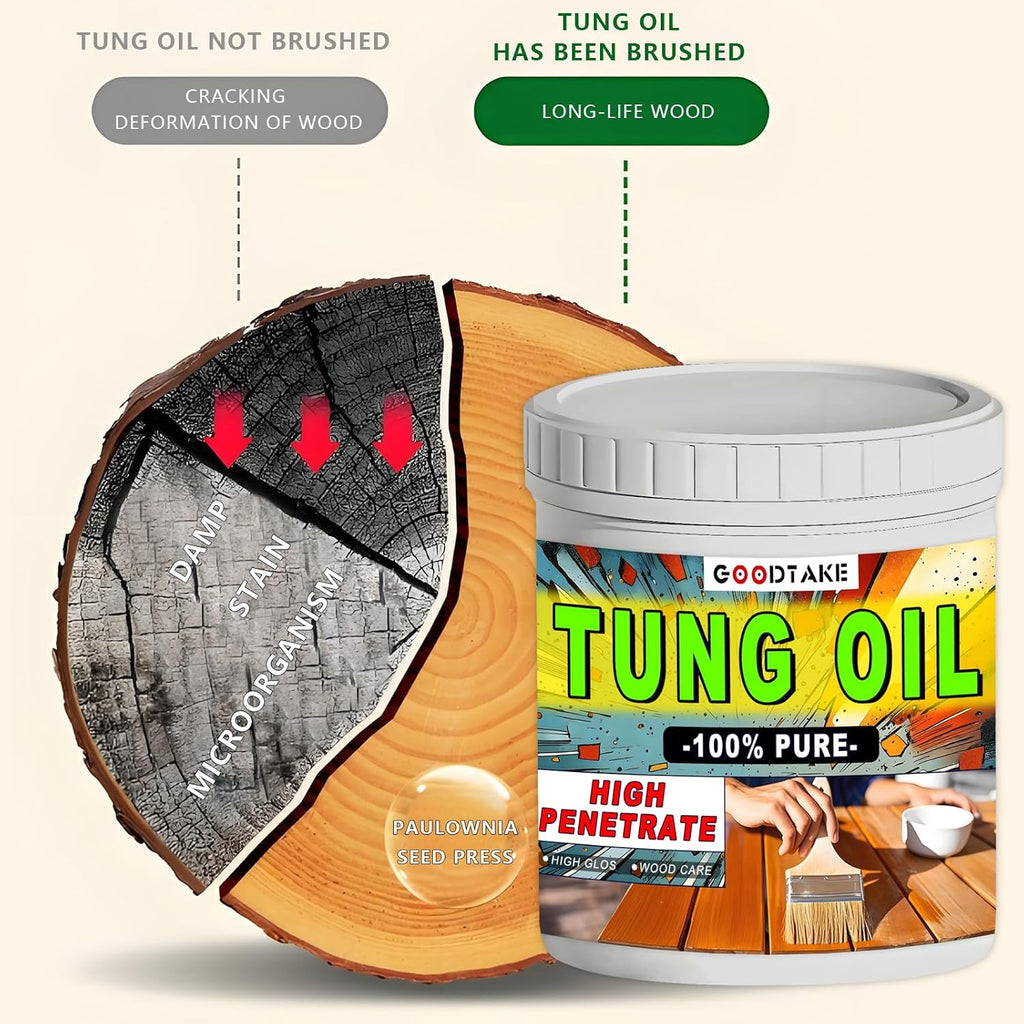 Pure Tung Oil, Premium Tung Oil Finish with Brush, Pure Tung Oil Wood Sealer for Unfinished Bare Wood, Such as Wood