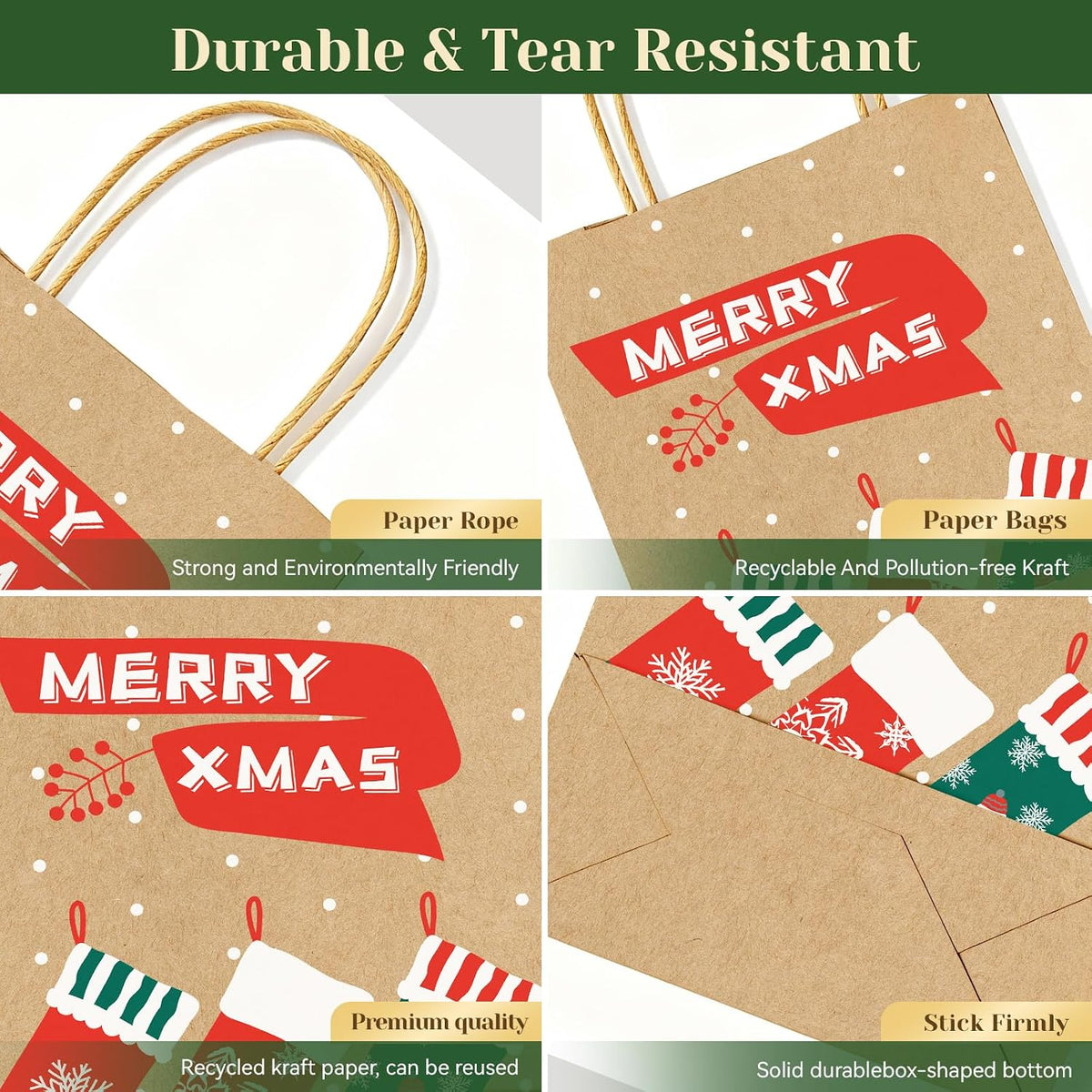 Christmas Gift Paper Bags Assorted Sizes, 24 Pack Holiday Paper Bags with Handles, 12 Assorted Designs in 4 Sizes –