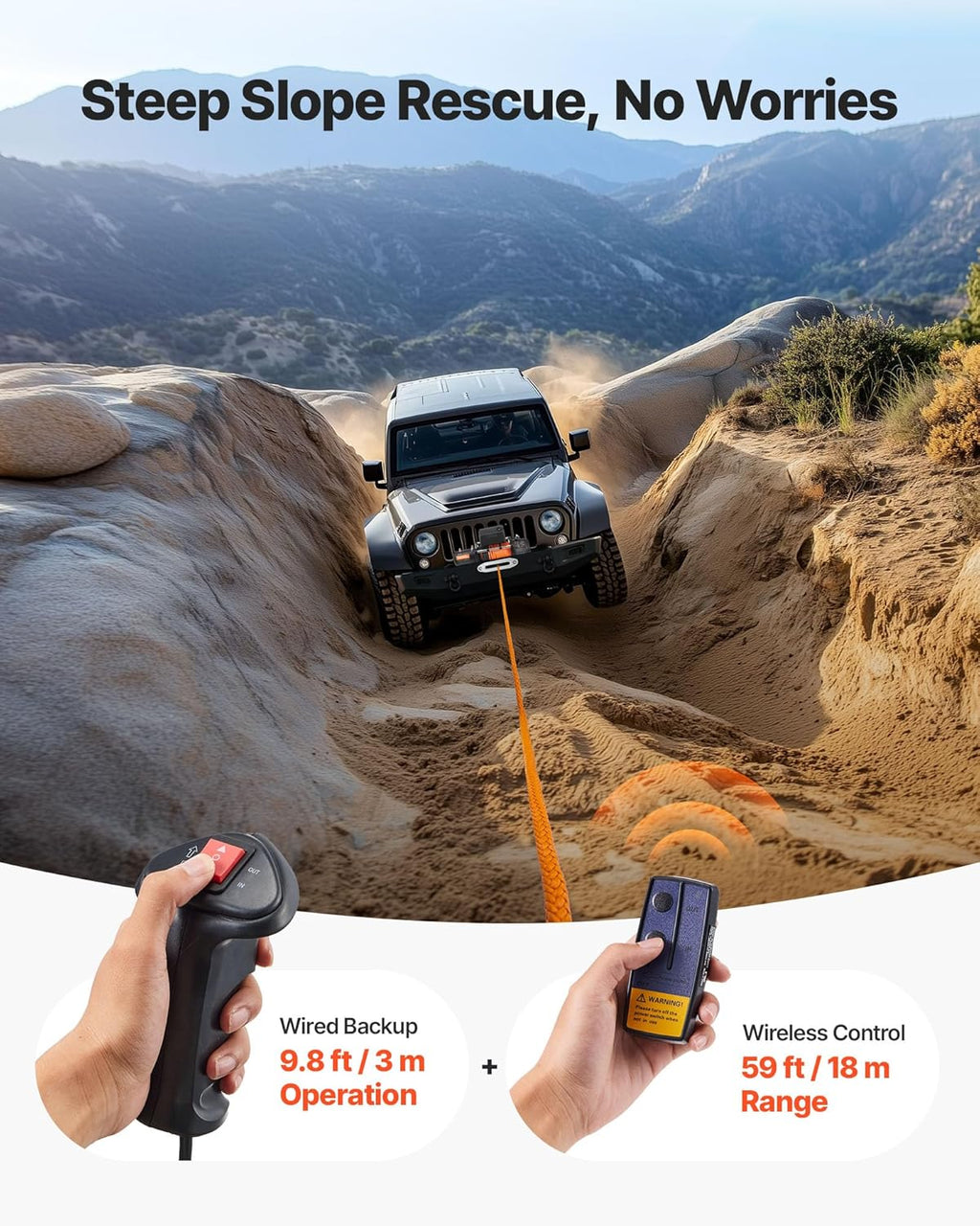 Electric Winch, 12000 lbs Load Capacity, 12V DC Truck Winch with Φ0.36 in x 75.5 ft Synthetic Rope, Wireless & Wired