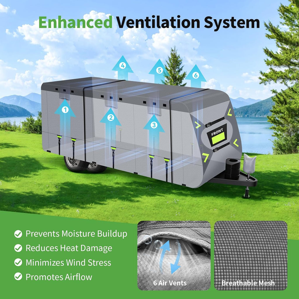 Heavy Duty 8 Layers RV Cover 22-24ft, Rip-Stop Motorhome Camper Cover with Windproof Straps, Gutter & Tongue Jack