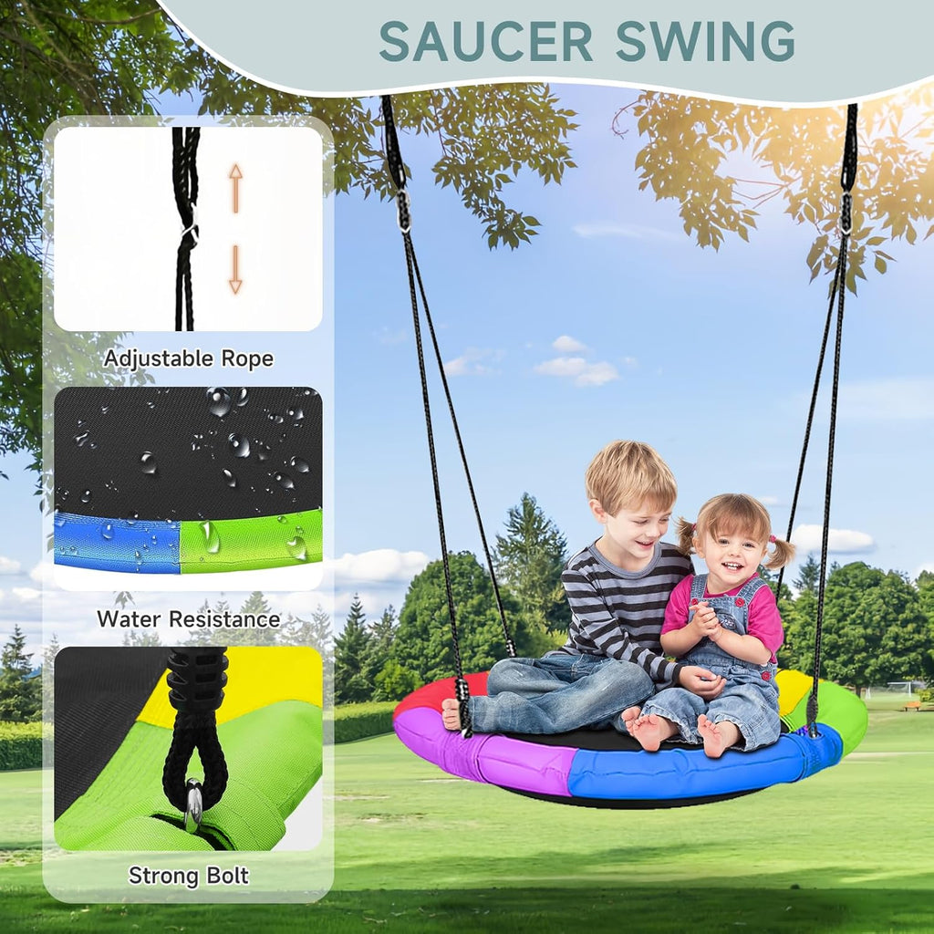 2-in-1 Swing Set for Backyard for Kids, with 1 Saucer Swing, 1 Belt Swing, 440lbs Metal Swing Set for Toddler