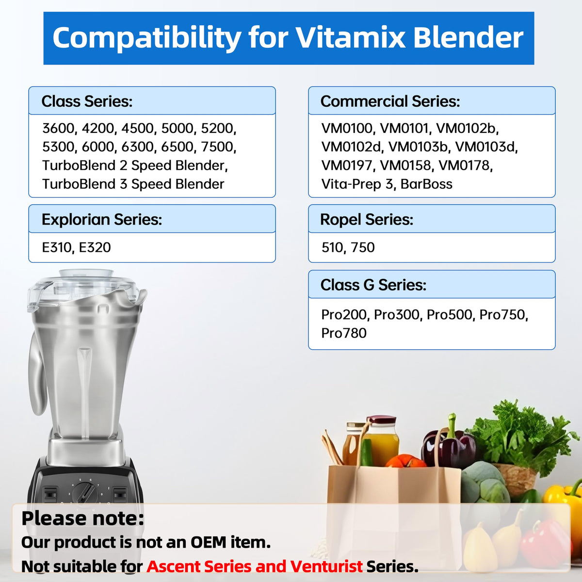48 oz Stainless Steel Blender Pitcher Replacement for Vitamix C/G Series