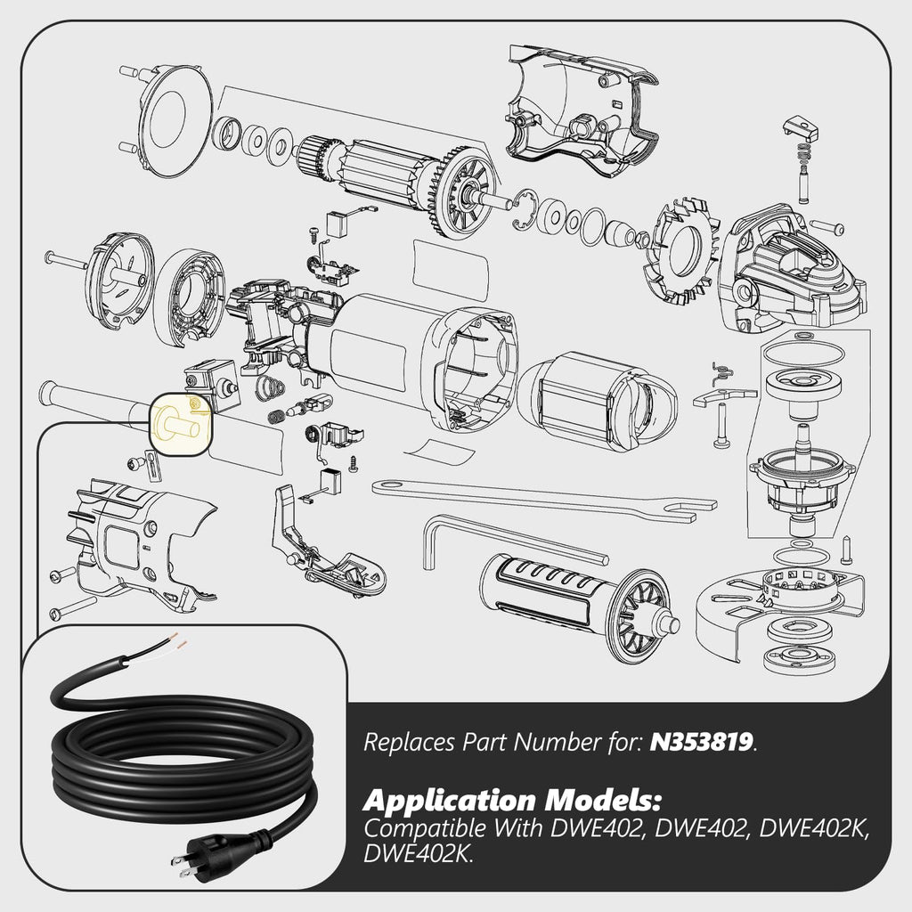 HASME Replacement N353819 Power Cord for DeWalt Fits for DWE402 Angle Grinders