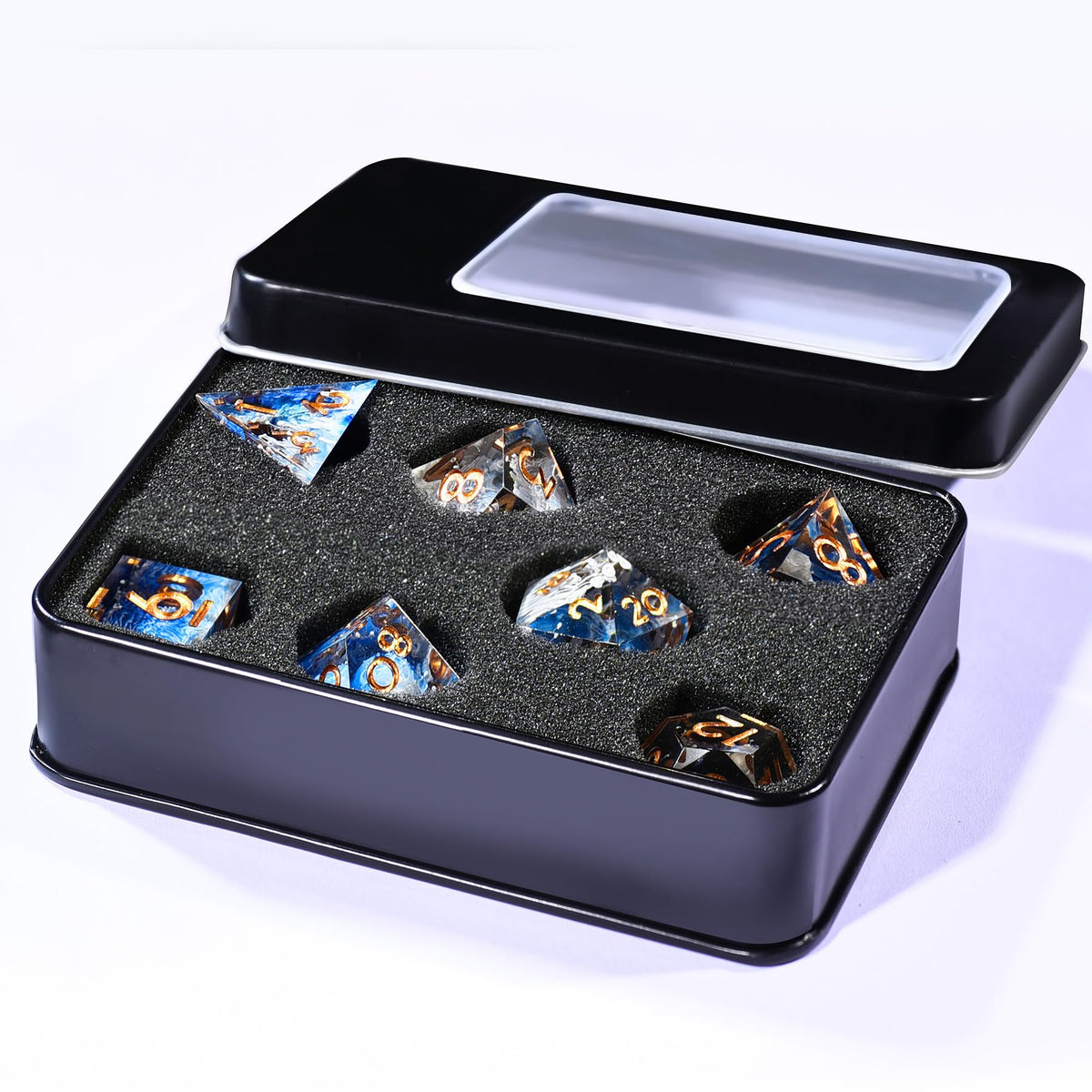 7-Die RPG Dice Set, Handmade Sharp Edge Polyhedral Dice