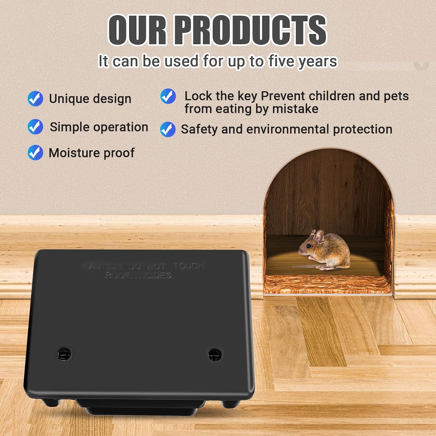 4 Pack Rat Bait Station with Key,8.66 x 7.5 x 3.9 in,Classic | Fits Rats and Mice, Rodents with Lockable, Durable