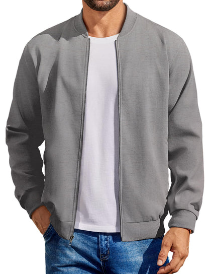 Mens Light Cotton Bomber Jacket Casual Flight, True Gray, Medium