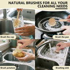 5 Pack Bamboo Dish Brush Set with 14’’ Bottle Brush