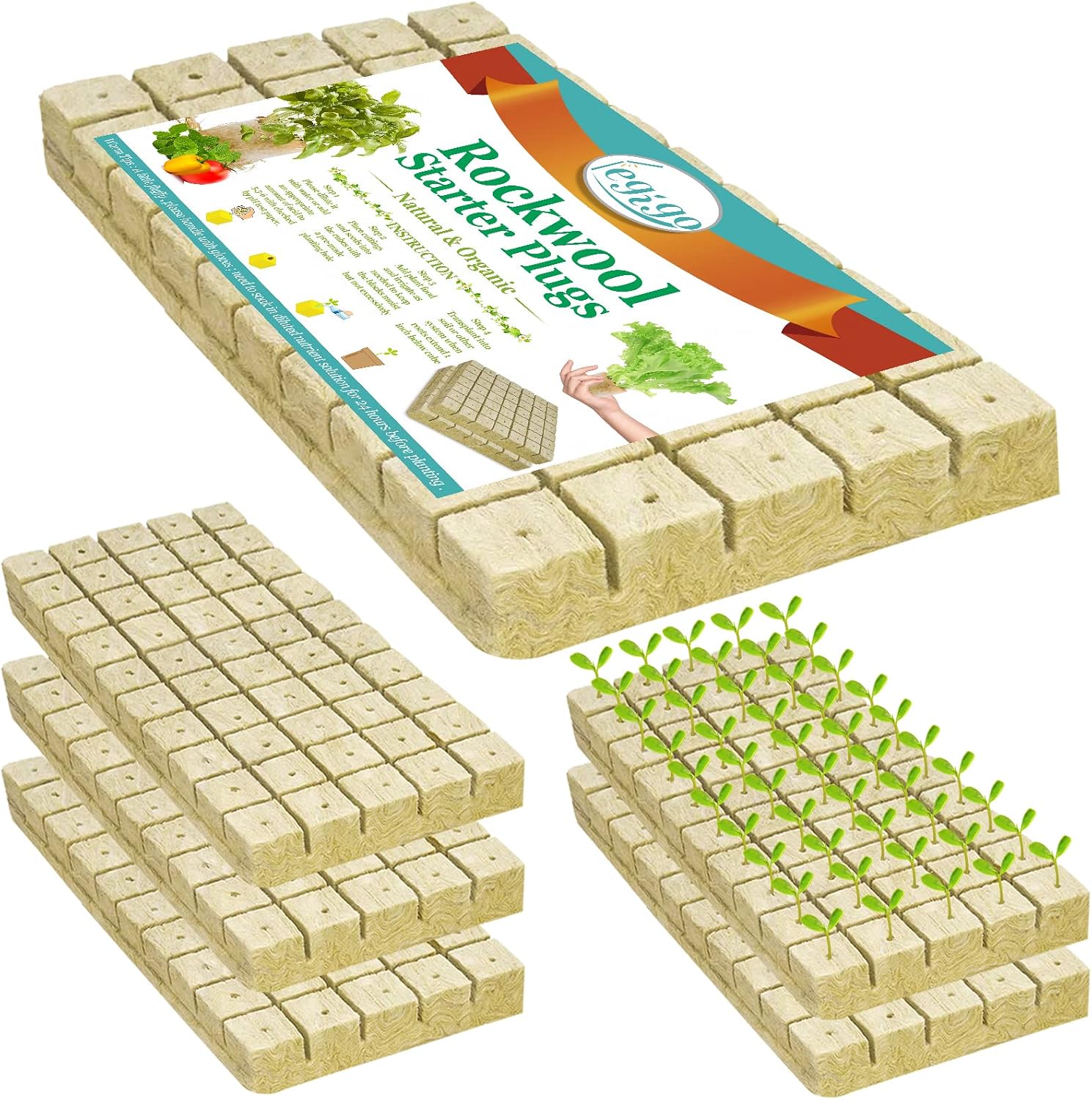 1 Inch Rockwool Cubes Seed Starter Plugs for Hydroponics, 300 Plugs | Promotes Germination Rate & Root Growth