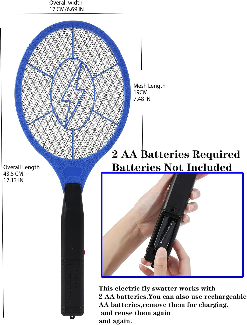 Electric Fly Swatter 2 Pack, Lightweight Battery Powered Bug Zapper Racket | 3000V fly swatter with 3-layer