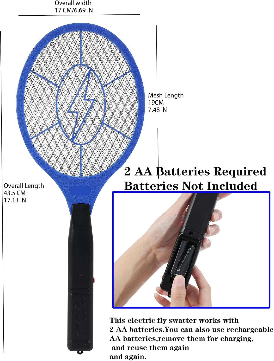 Electric Fly Swatter 2 Pack, Lightweight Battery Powered Bug Zapper Racket | 3000V fly swatter with 3-layer
