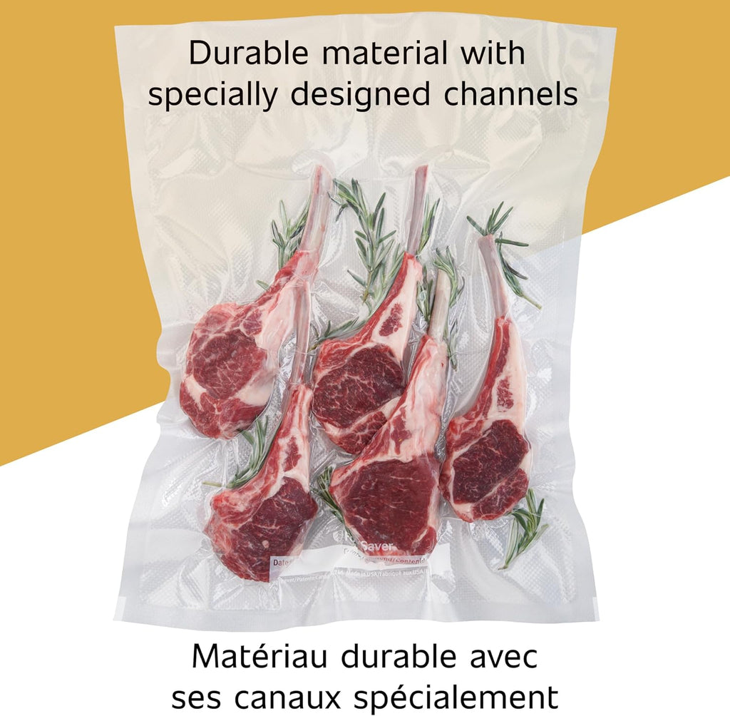 Custom Length Vacuum Sealer Bags Multipack, 5 Count Rolls for Airtight Food Storage and Sous Vide - Compatible with