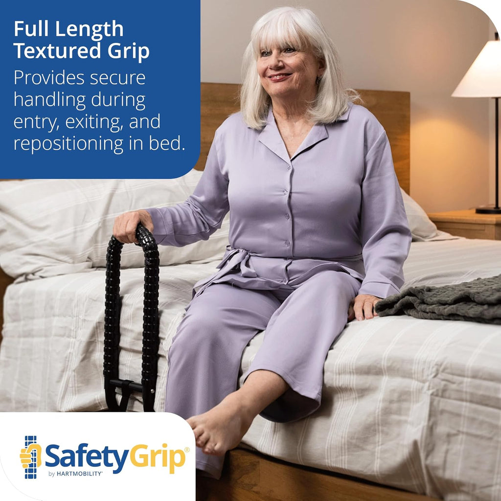 7.5″ Hand Grip Bed Rail with SafetyGrip, One Black Compact Support Rail, 400 lb Capacity, Slip Resistant Textured