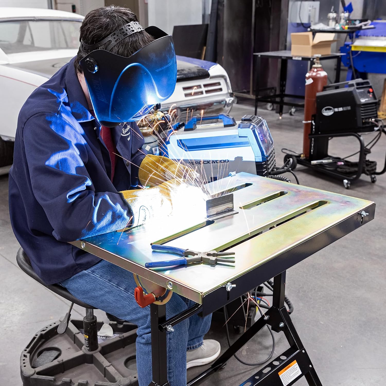 Adjustable Steel Welding Table Strong Hold Industrial Workbench Table Welding 14 Gauge Plated Work Surface
