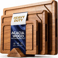 Acacia Wood Cutting Boards for Kitchen, Kikcoin 3 PCS Wooden Cutting Board Set with Holder, Chopping Board with