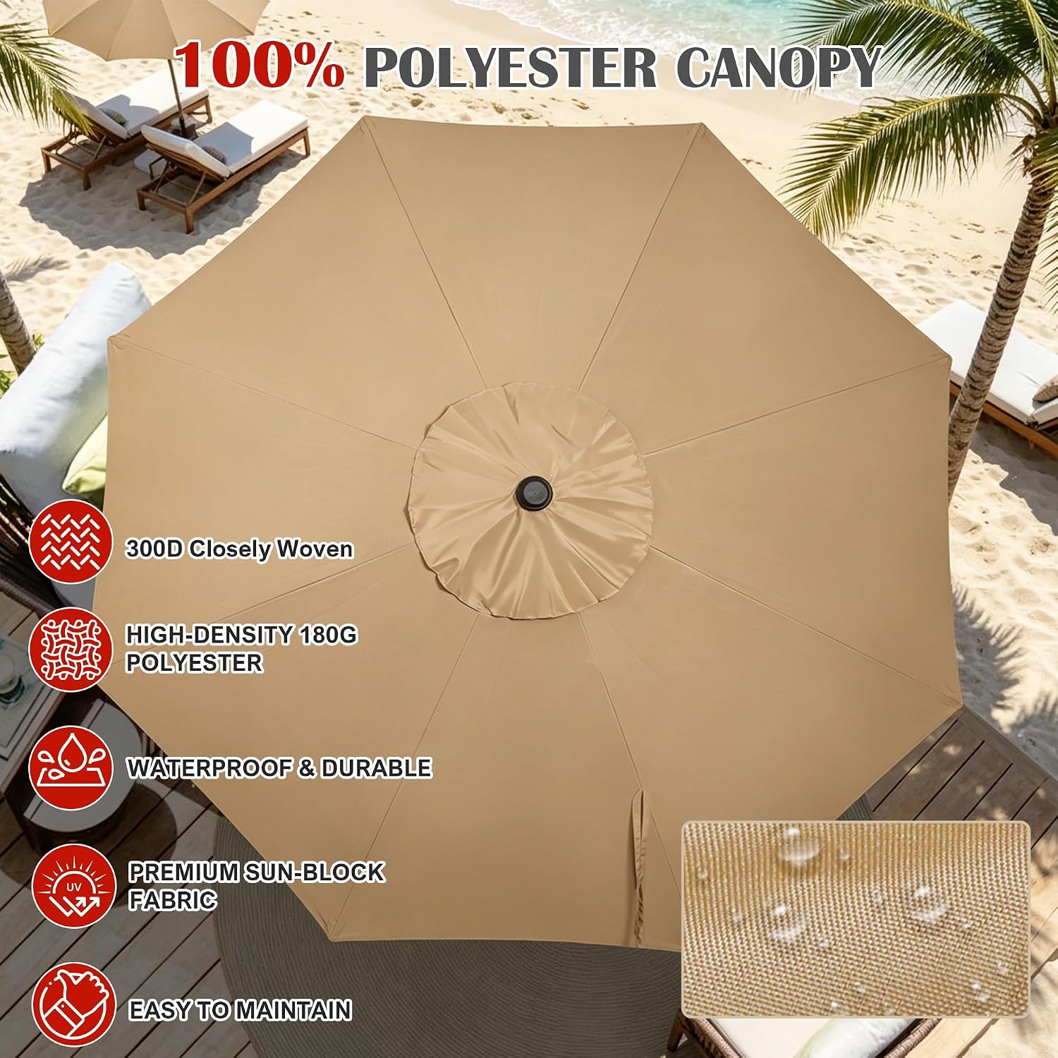 9' Outdoor Patio Umbrella, Outdoor Table Umbrella, Yard Umbrella, Market Umbrella with 8 Sturdy Ribs, Push Button