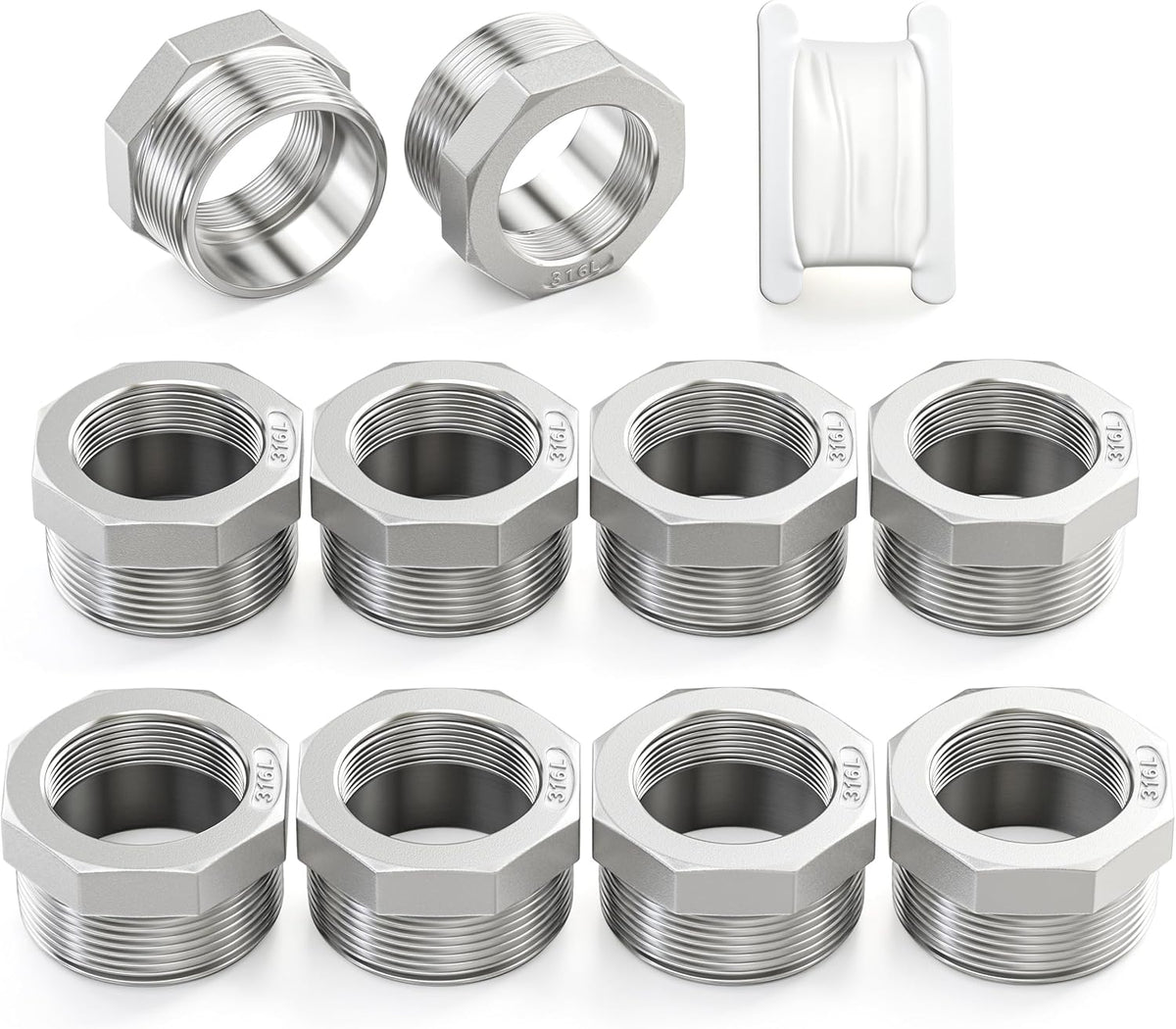 Taisher 10pcs 316L SS Reducer Hex Bushing,1/4" MNPT x 1/8" FNPT Pipe