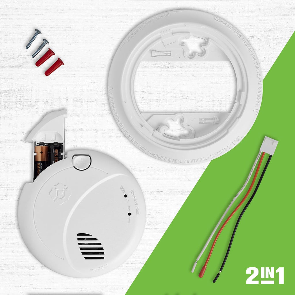 Combination Smoke & Carbon Monoxide Alarm, Interconnect Hardwire Detector with Battery Backup and Voice & Location