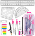 Maths Compasses Full Starter Geometry Kit with 2 Drafting Compasses Protractor 2 Set Squares Ruler Pencil and More
