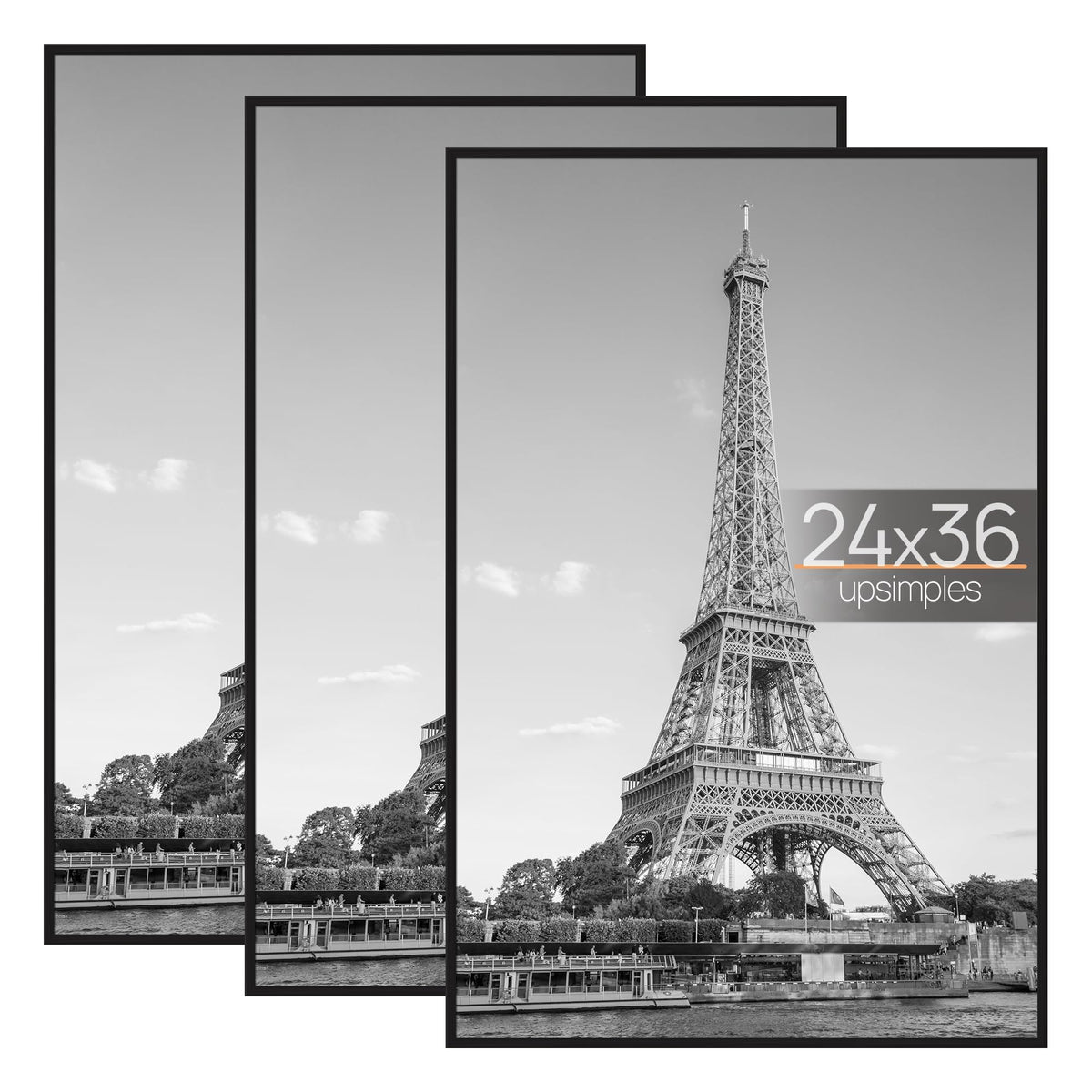 24x36 Poster Frame, Easy Slide-In Assembly, Black, 3 Pack