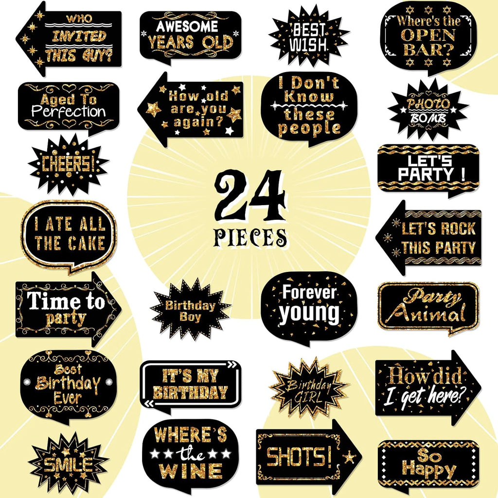 24 Pieces Photo Booth Props Birthday with Stick Happy Birthday Weddings Graduation Prom Bday Wedding New Year Party