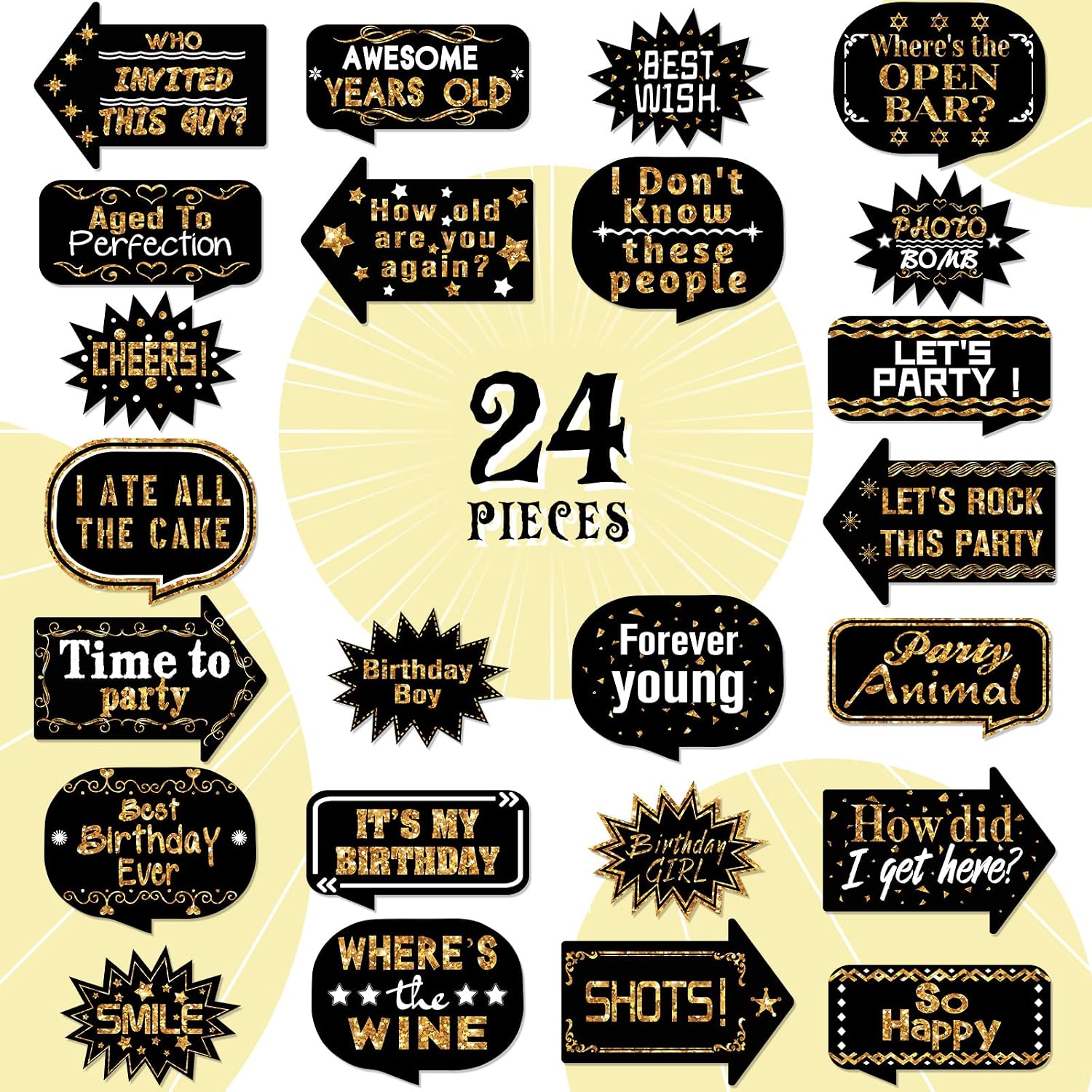 24 Pieces Photo Booth Props Birthday with Stick Happy Birthday Weddings Graduation Prom Bday Wedding New Year Party