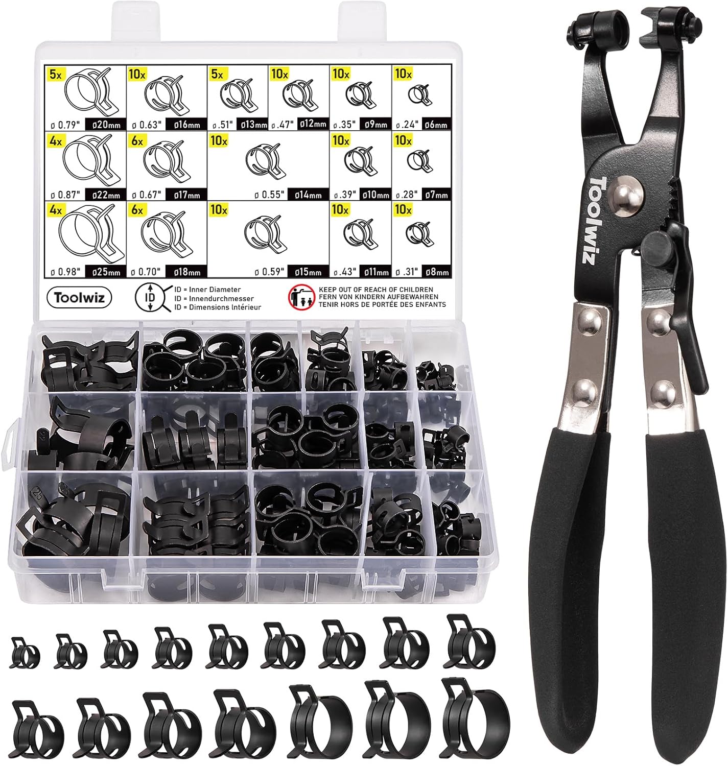 130Pcs 6-25mm Spring Band Hose Clamps Assortment with Clamp Plier | Swivel Radiator Hose Clamp Pliers, Constant
