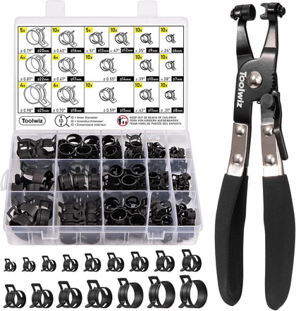 130Pcs 6-25mm Spring Band Hose Clamps Assortment with Clamp Plier | Swivel Radiator Hose Clamp Pliers, Constant