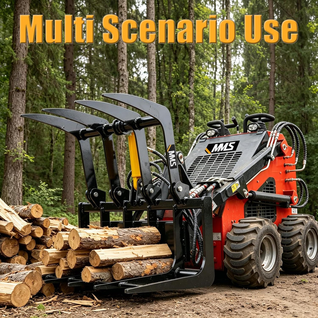 40" Root Grapple Attachments for Mini Skid Steer Loader, 34" Opening Height, Hollowed-out Hydraulic Wood Grapple Rake