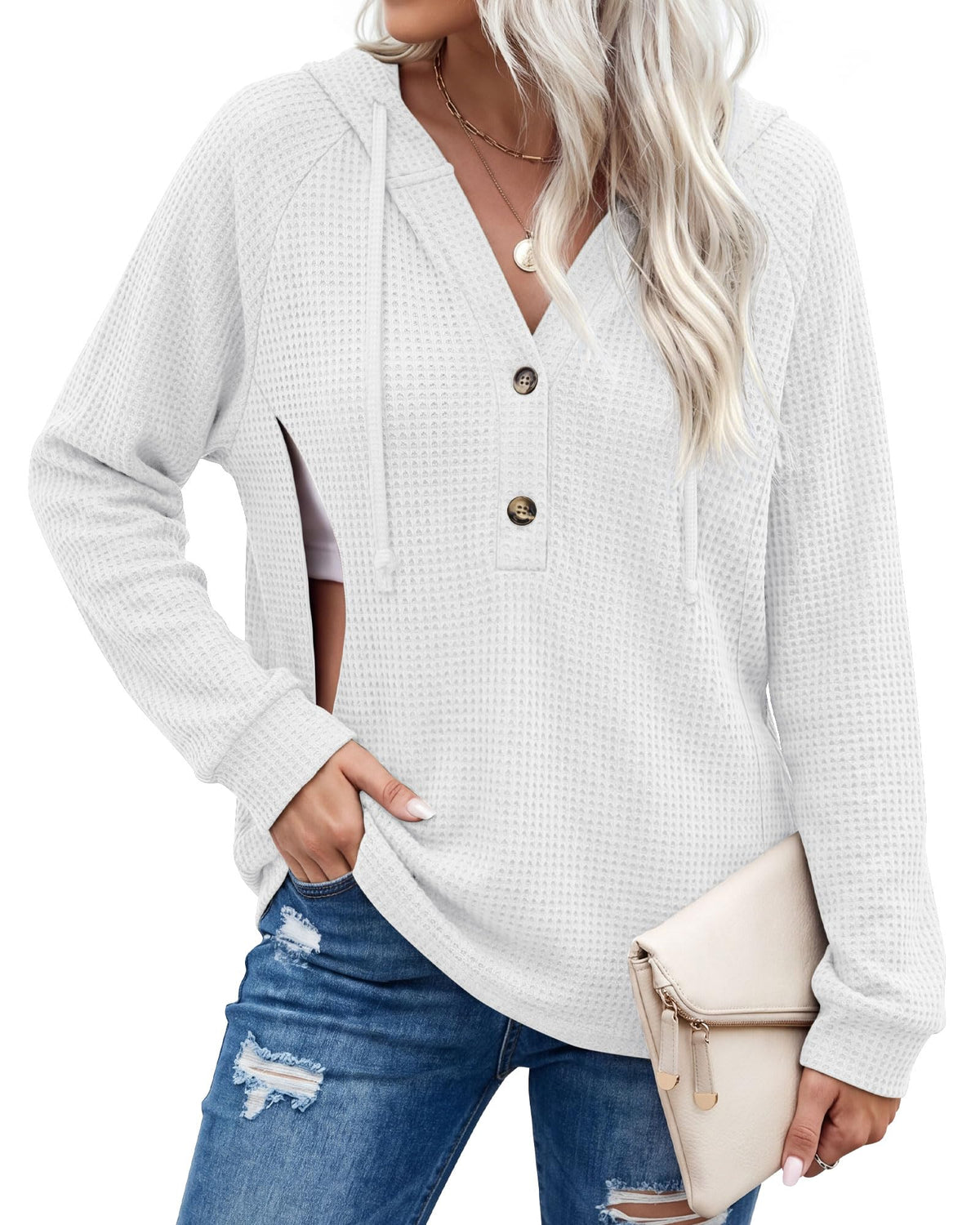 Women's Nursing Hoodies Breastfeeding Shirts M White