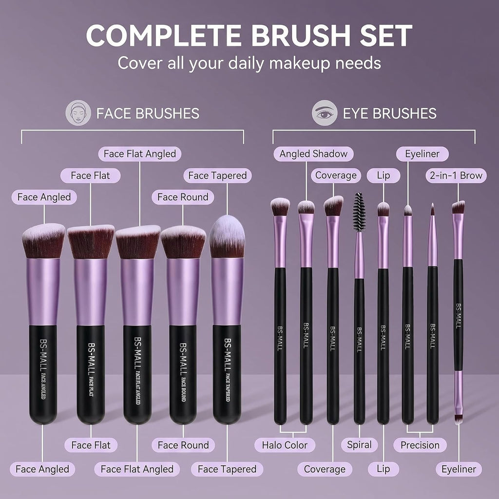 Makeup Brushes Premium Synthetic Foundation Powder Concealers Eye Shadows 14 Pcs Purple for Makeup Beginner or