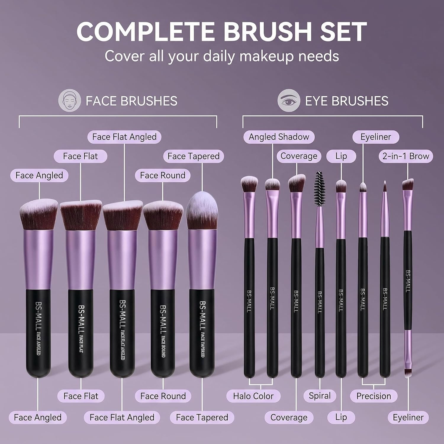 Makeup Brushes Premium Synthetic Foundation Powder Concealers Eye Shadows 14 Pcs Purple for Makeup Beginner or