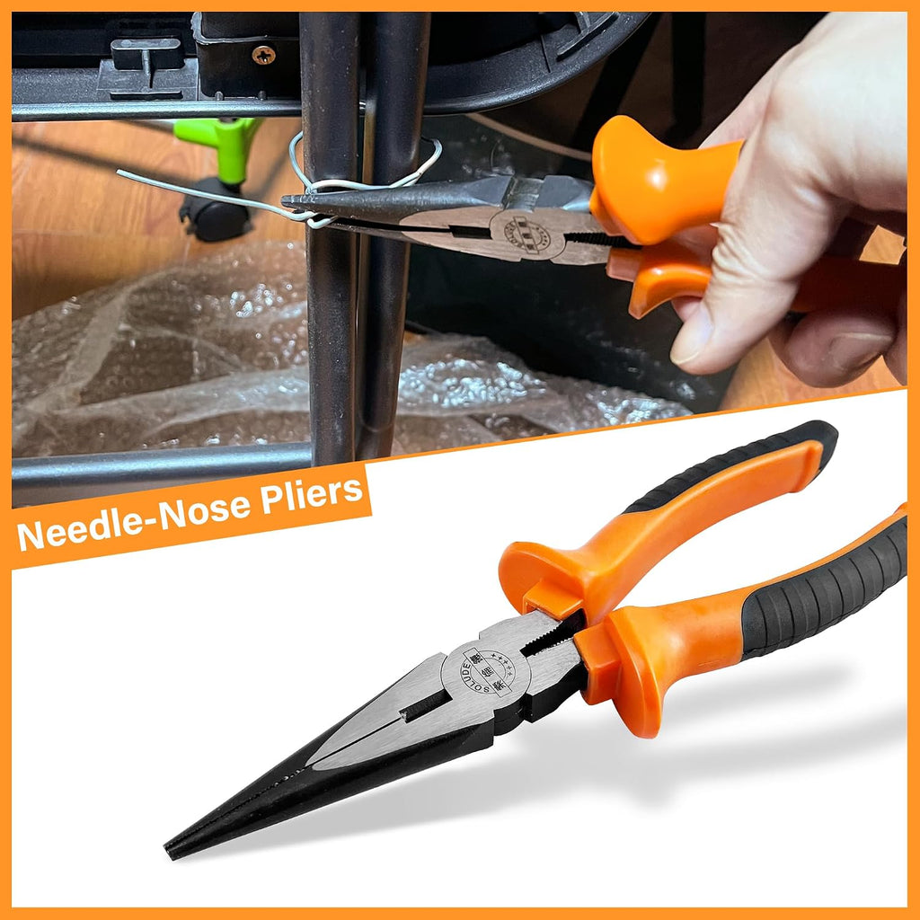 4-Piece Large Pilers and Wrench Set,10 Inch Groove Joint Pliers and Adjustable Wrench with 8 Inch Long Nose and