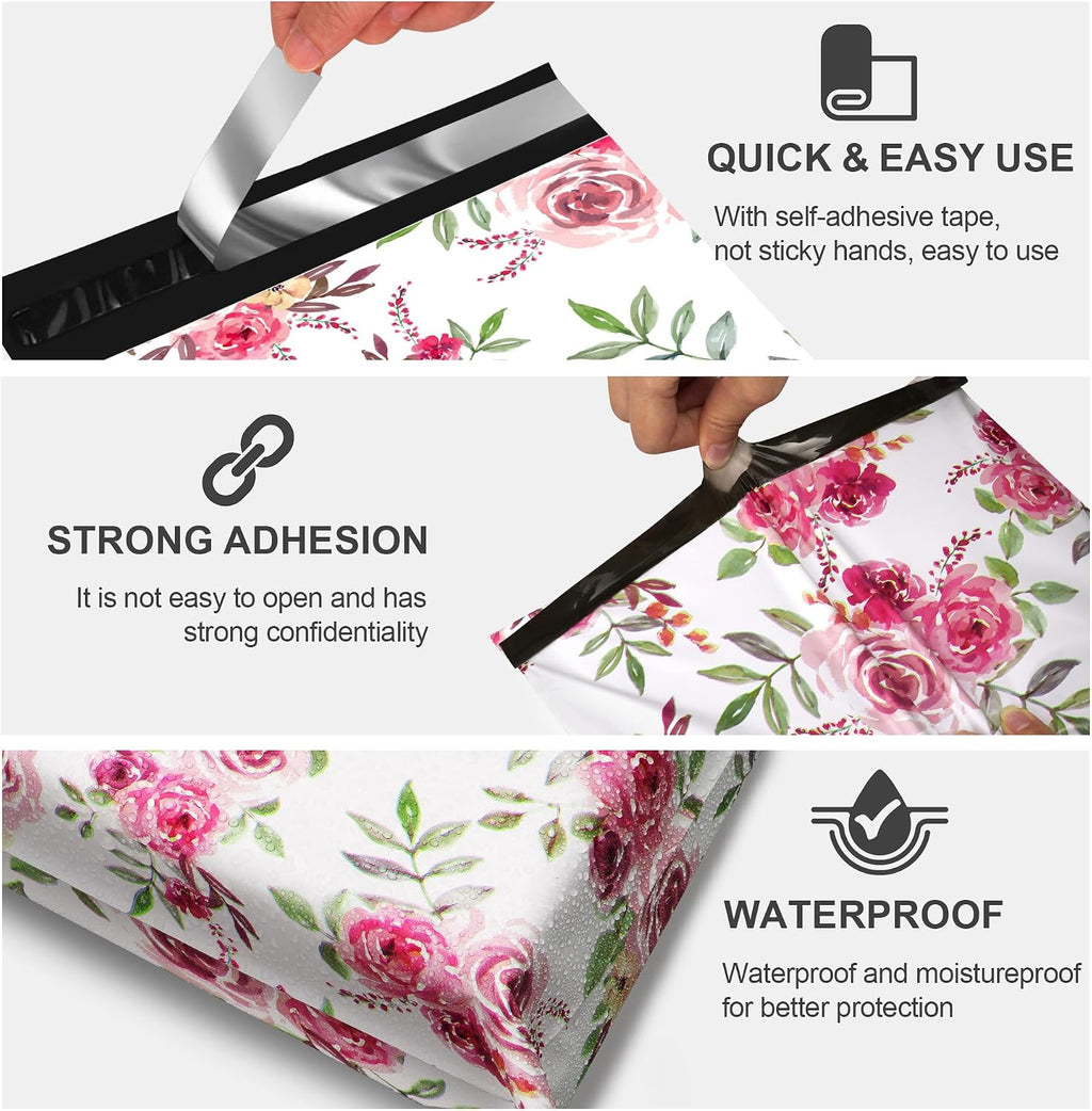 10x13 Boutique Poly Mailers 25 Pack, Floral Design