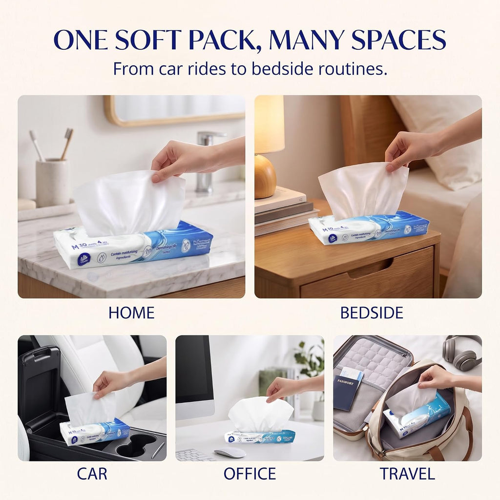 Car Tissues with Lotion, 4-Ply Facial Tissues, 16 Packs, 480 sheets