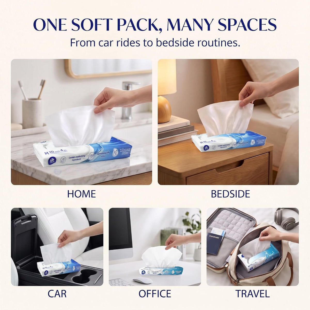 Car Tissues with Lotion, 4-Ply Facial Tissues, 16 Packs, 480 sheets