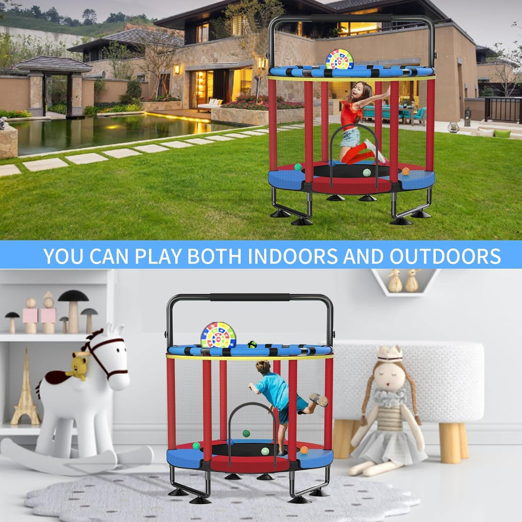 Trampoline for Kids, Upgrade Full Anti-Rust 440lbs Indoor Outdoor Toddler Trampoline with Net, 55" Adjustable Baby