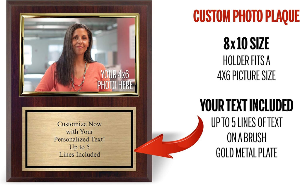 Personalized 8x10 Photo Plaque with 4x6 Horizontal Picture Holder | Custom Engraved Gold Frame Award Plaque, Add Your