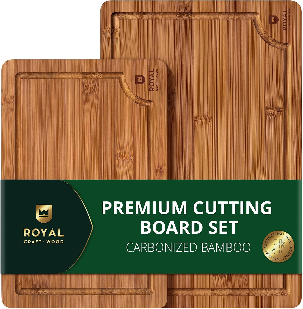 Wooden Cutting Boards for Kitchen Meal Prep & Serving - Bamboo Non Toxic Cutting Board Set with Deep Juice Groove
