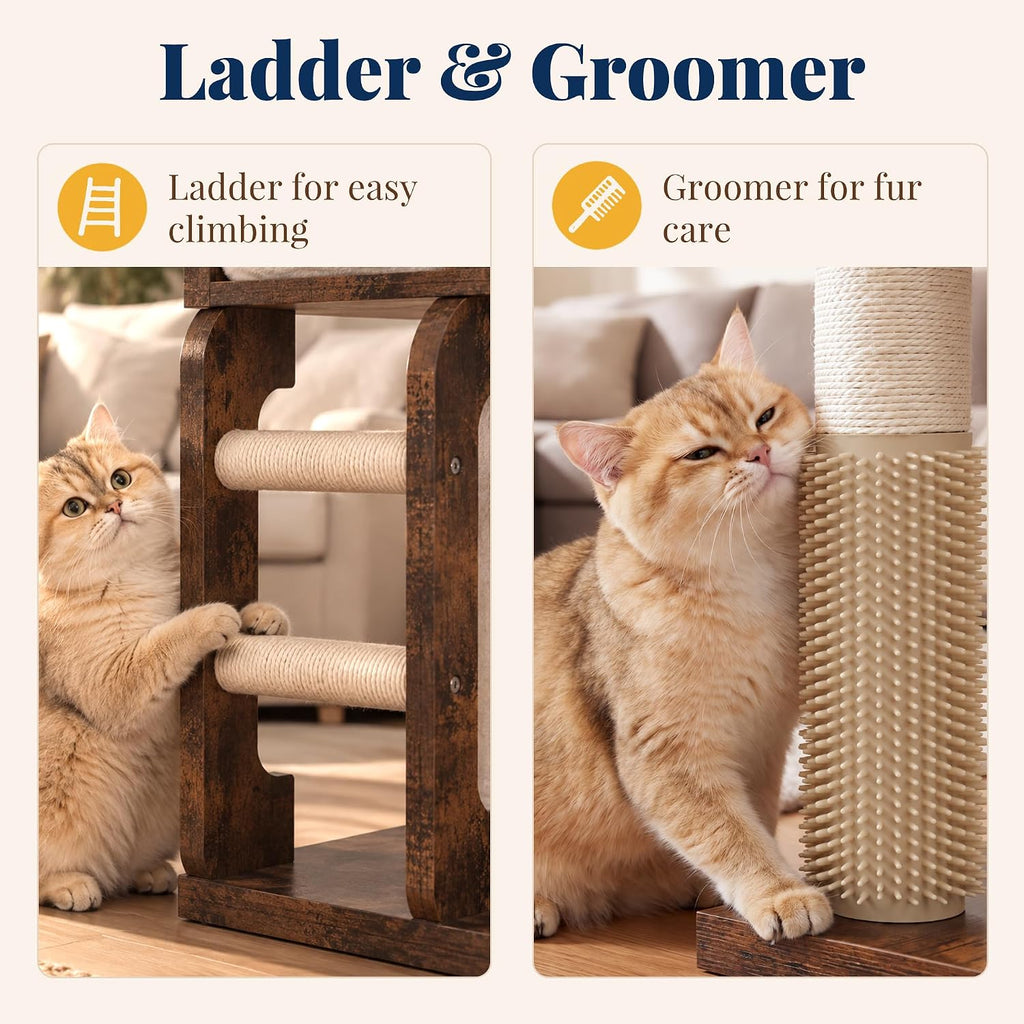 Wooden Cat Tree Tower with Large Condos, 2 Platforms, MPJ111SR