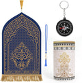 Prayer Mat Ramadan Gifts - Blue Prayer Rug Islamic Praying Tasbih Beads Compass, Muslim Praying Carpet for Men Women