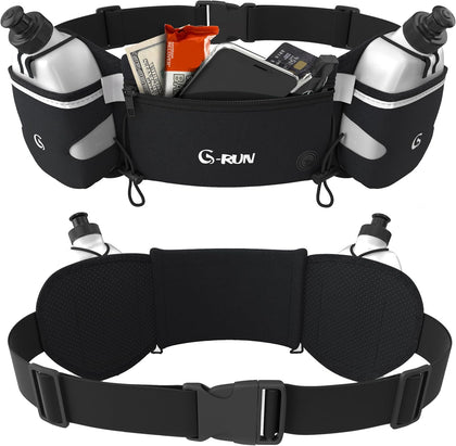 Hydration Running Belt with Bottles - Water Belts for Woman and Men - iPhone Belt for Any Phone Size - Fuel Marathon