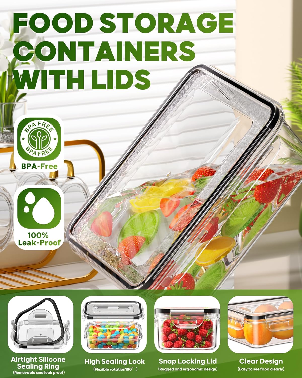 60 PCS Food Storage Containers with Lids, BPA-Free Plastic Food Containers for Kitchen Storage, Leak Proof, Reusable