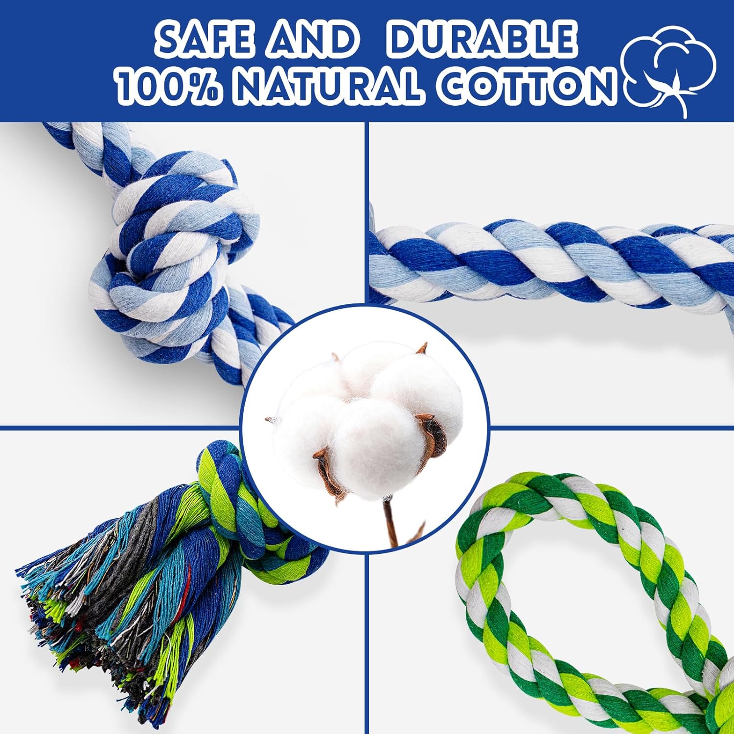 [3 Pack] Dog Rope Toys for Large and Medium Aggressive Chewers, Nearly Indestructible Rope Chew Toys, Heavy Duty 100%