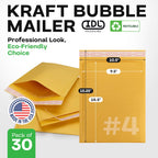 Kraft Bubble Mailers 9.5" x 14.5", Pack of 30 - USA-Made Heavy-Duty Padded Envelopes for Retail Shipping - Large