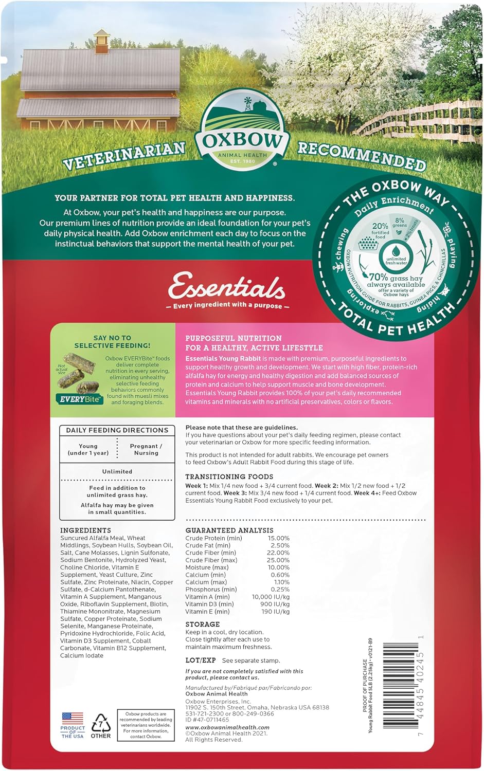 Essentials Young Rabbit Food, High-Fiber Rabbit Pellets, USA, 5 lb