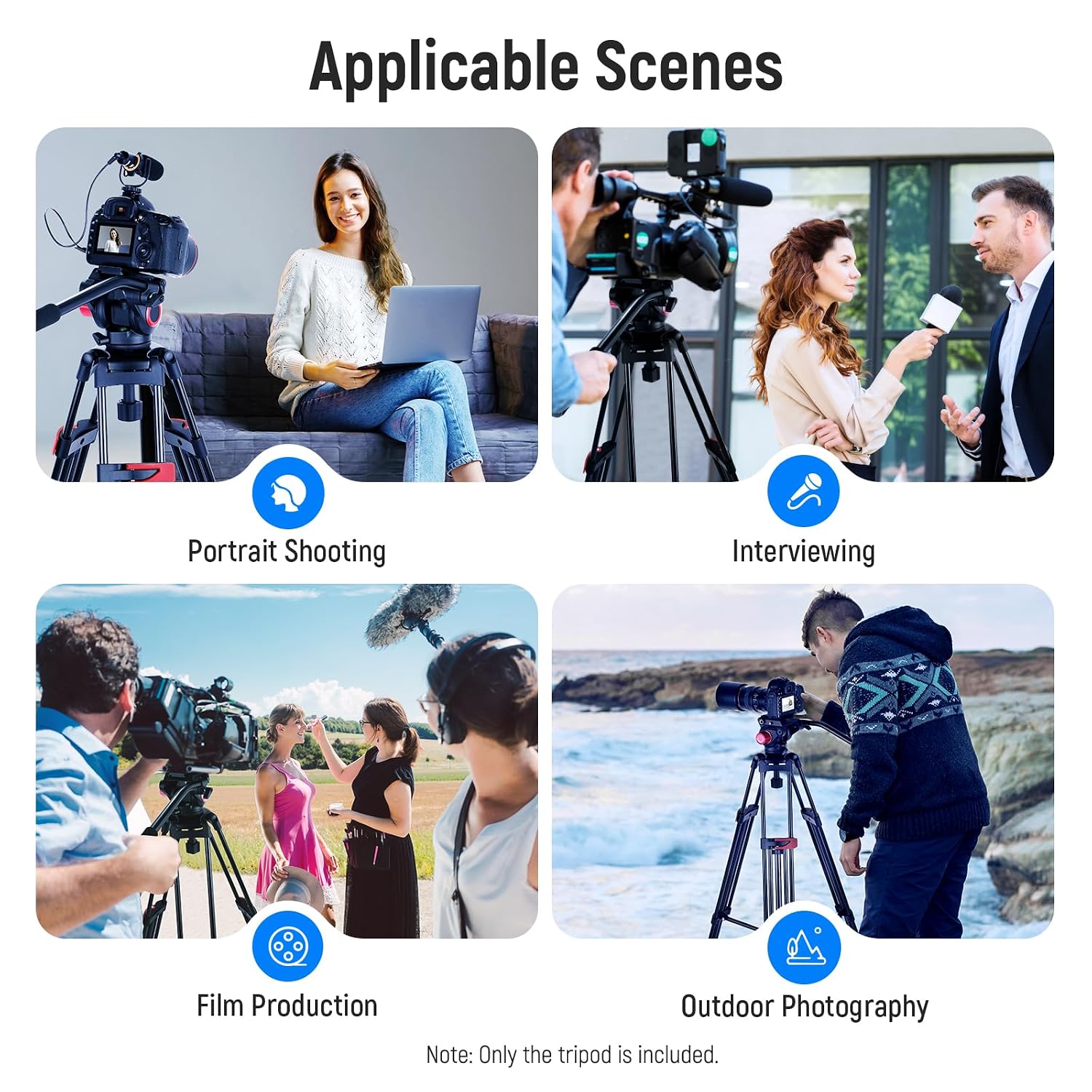 79"/200cm Video Tripod, Heavy Duty Aluminum Alloy Camera Tripod Stand with 360° Fluid Drag Head, QR Plate Compatible