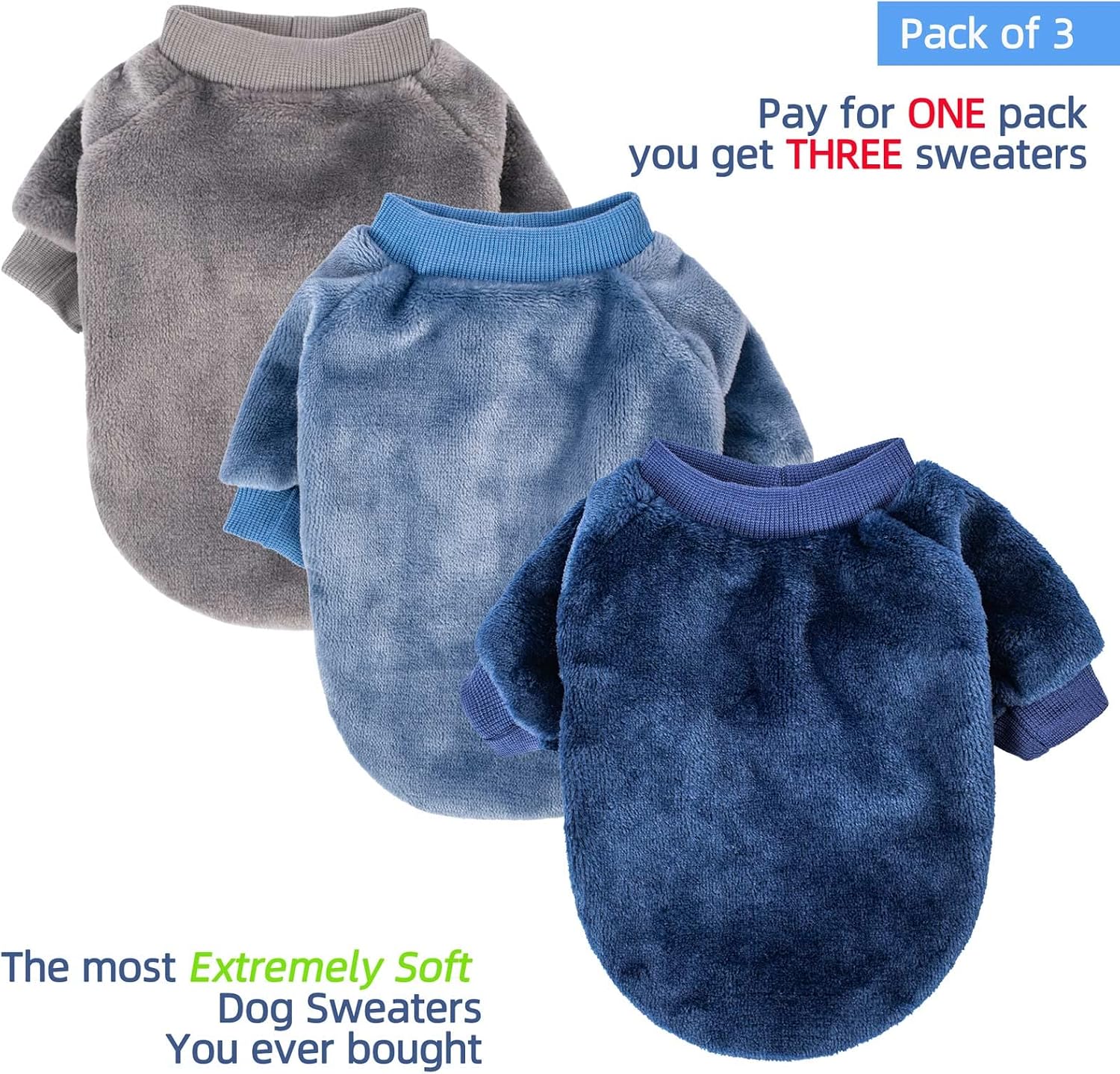Dog Sweater, 3-Pack Dog & Cat Clothes, Ultra Soft and Warm Pet Jackets XXS XS for Small Dogs Boy & Girl, Winter Pet