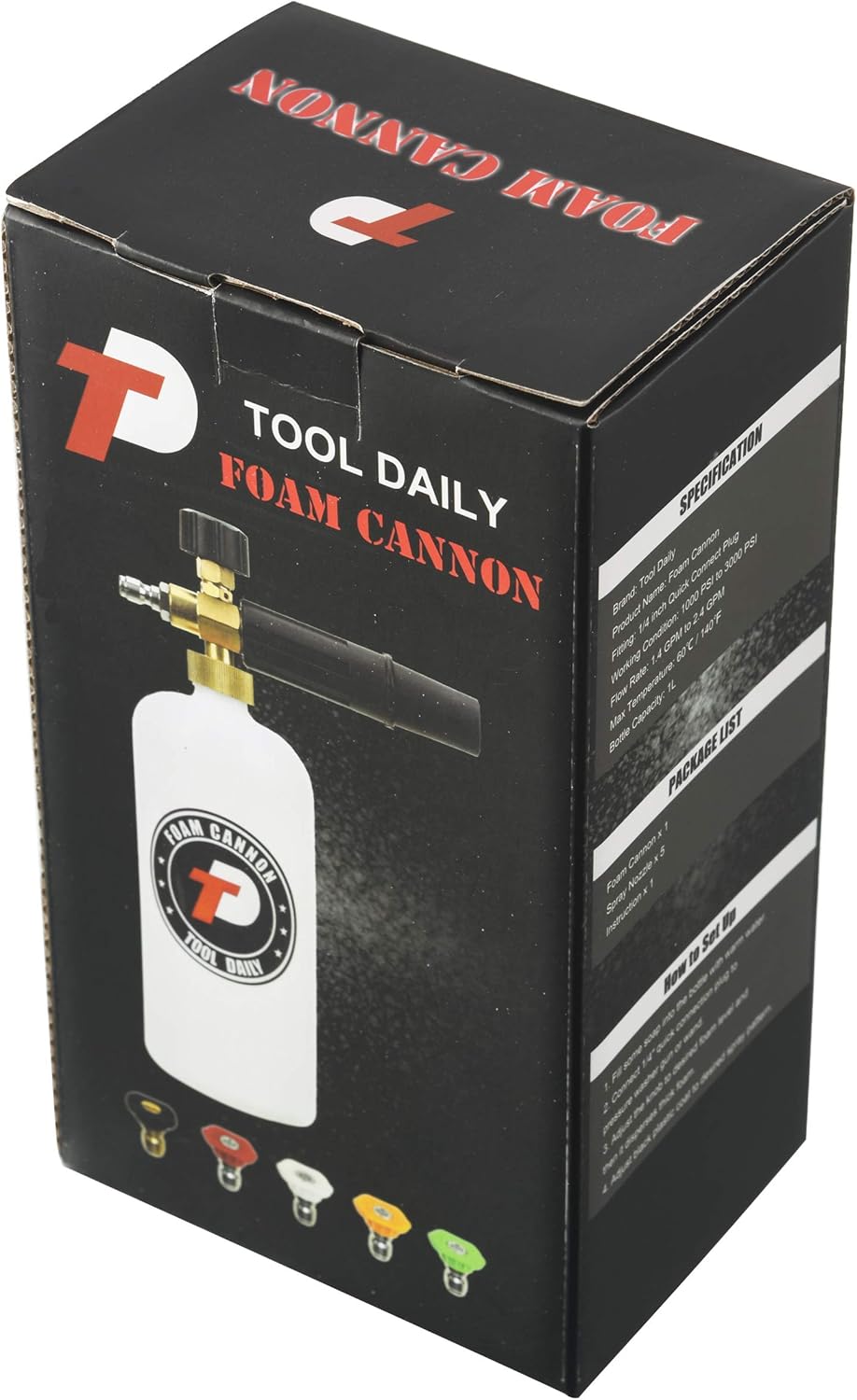 Foam Cannon with 1/4 Inch Quick Connector, 1 Liter, 5 Pressure Washer Nozzle Tips | Foam Cannon for Pressure Washer