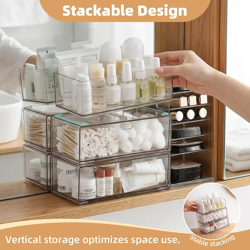 Stackable Medicine Cabinet Makeup Organizer for Bathroom, 2 Pack
